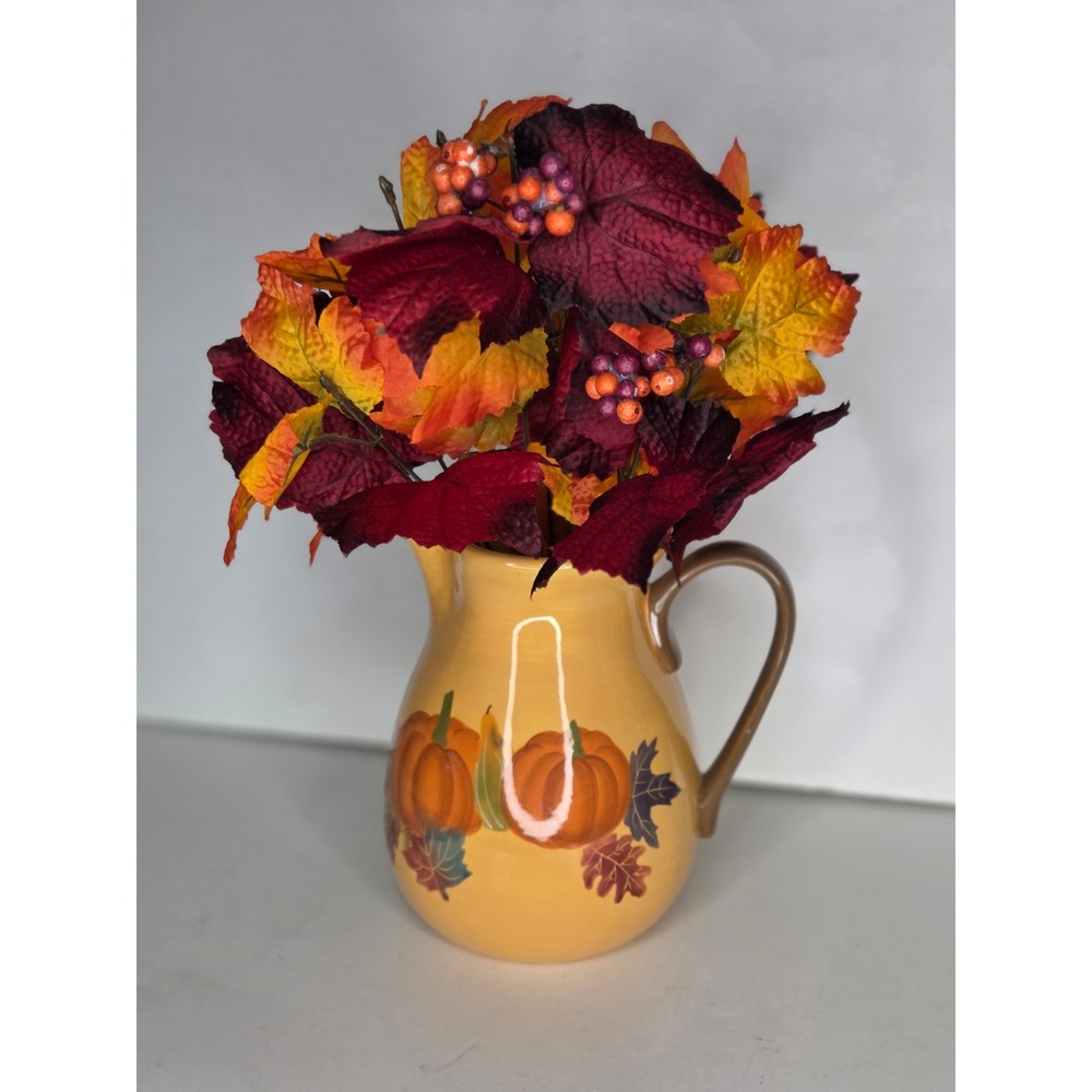 Harvest Ceramic Pumpkin Pitcher Fall Autumn Decor Utensil Holder Crock Vase - Picture 8 of 11